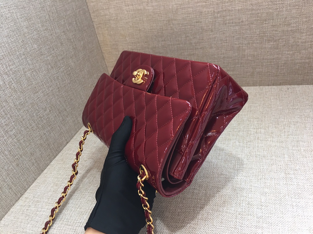 Medium Classic Flap Patent Leather Bag AO1112 Dark Red/Gold